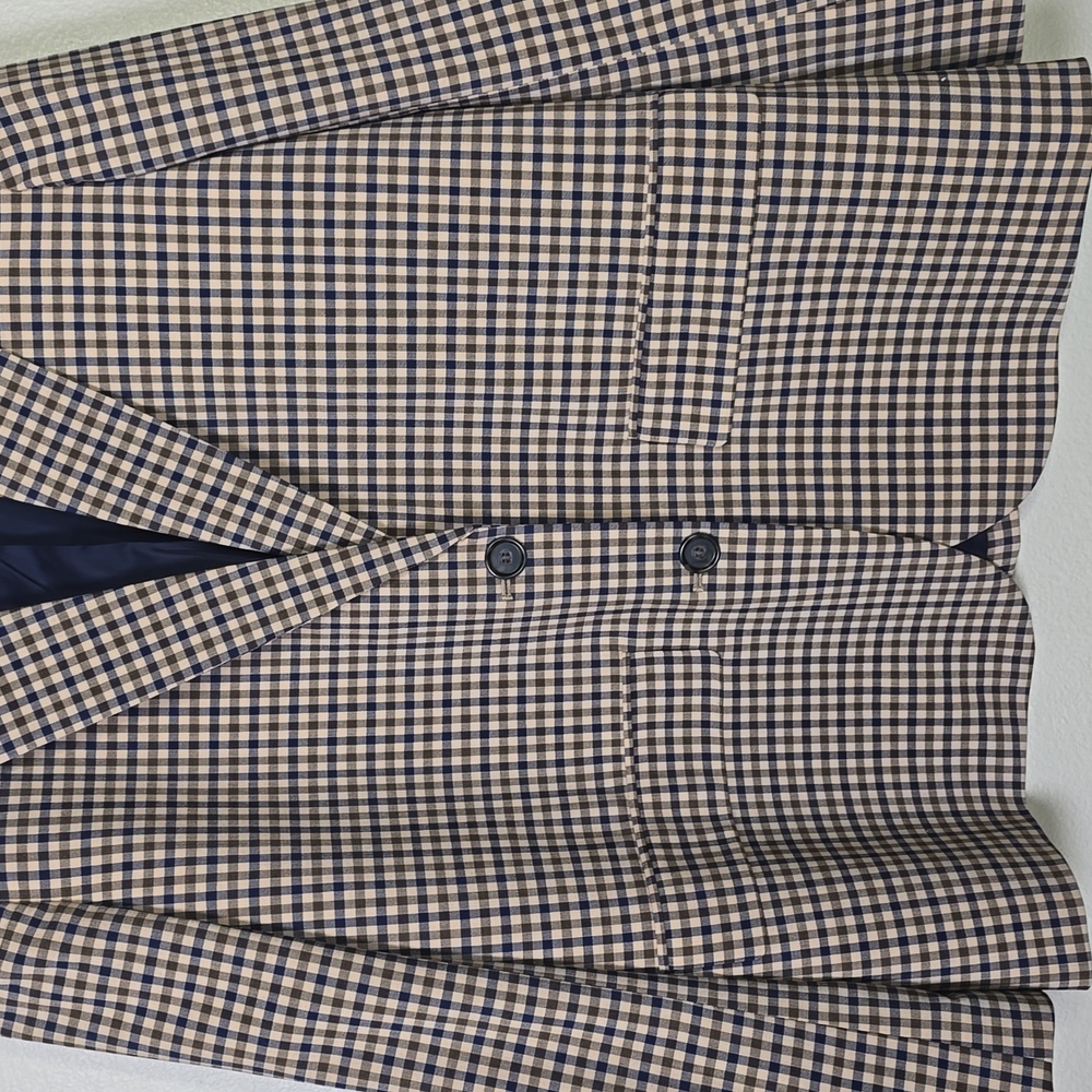 J. Crew Women's Boyfriend Navy & Beige Gingham Blazer Italian Stretch Wool 12. - Picture 3 of 8